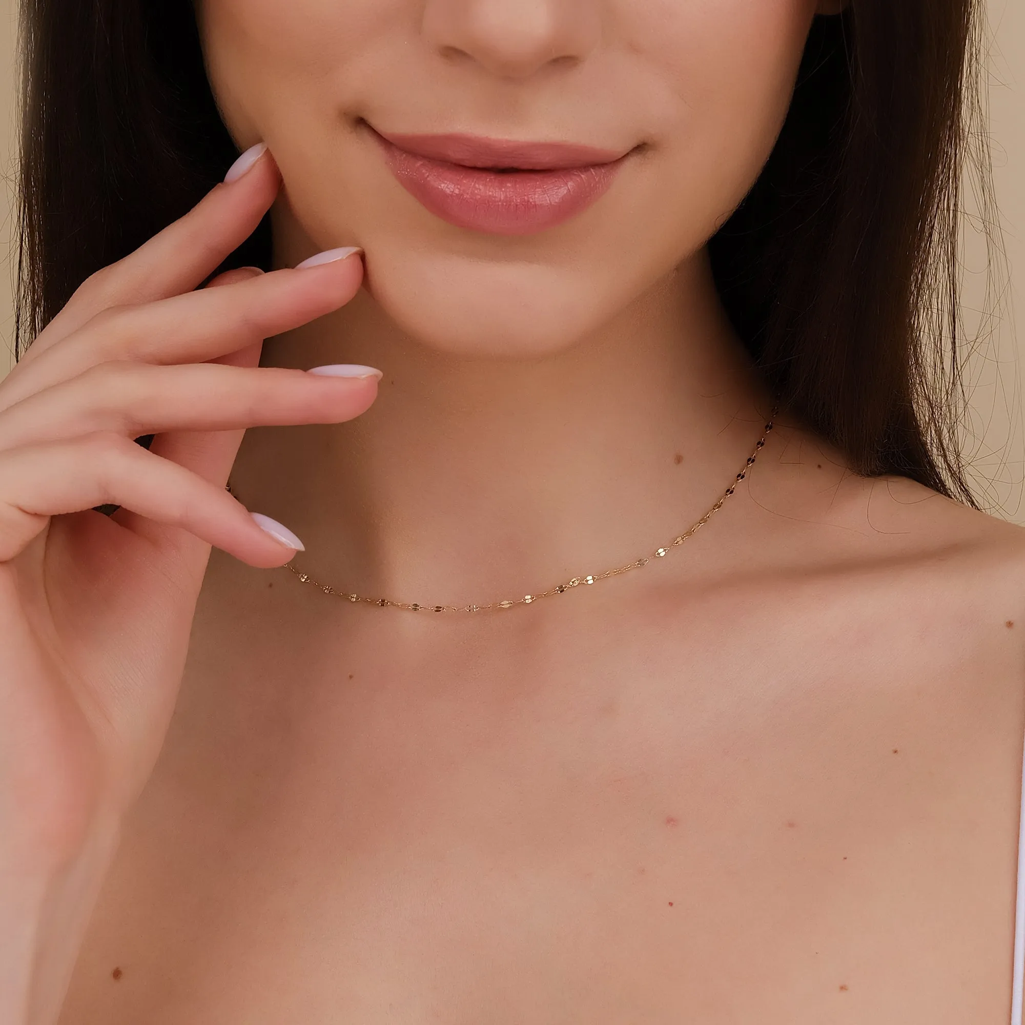 14k Solid Gold Dainty Chain Necklace, Clara