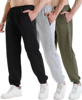 3 Pack Sweatpants for Men Athletic Gym Workout Mens Joggers with Zipper Pockets Active Running Pants