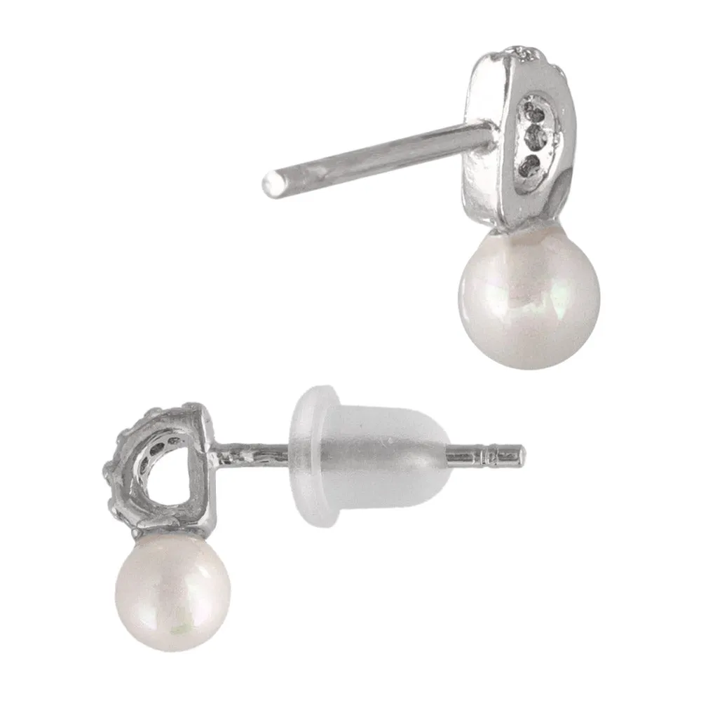 925 Silver Pave Bar Pearl Earrings