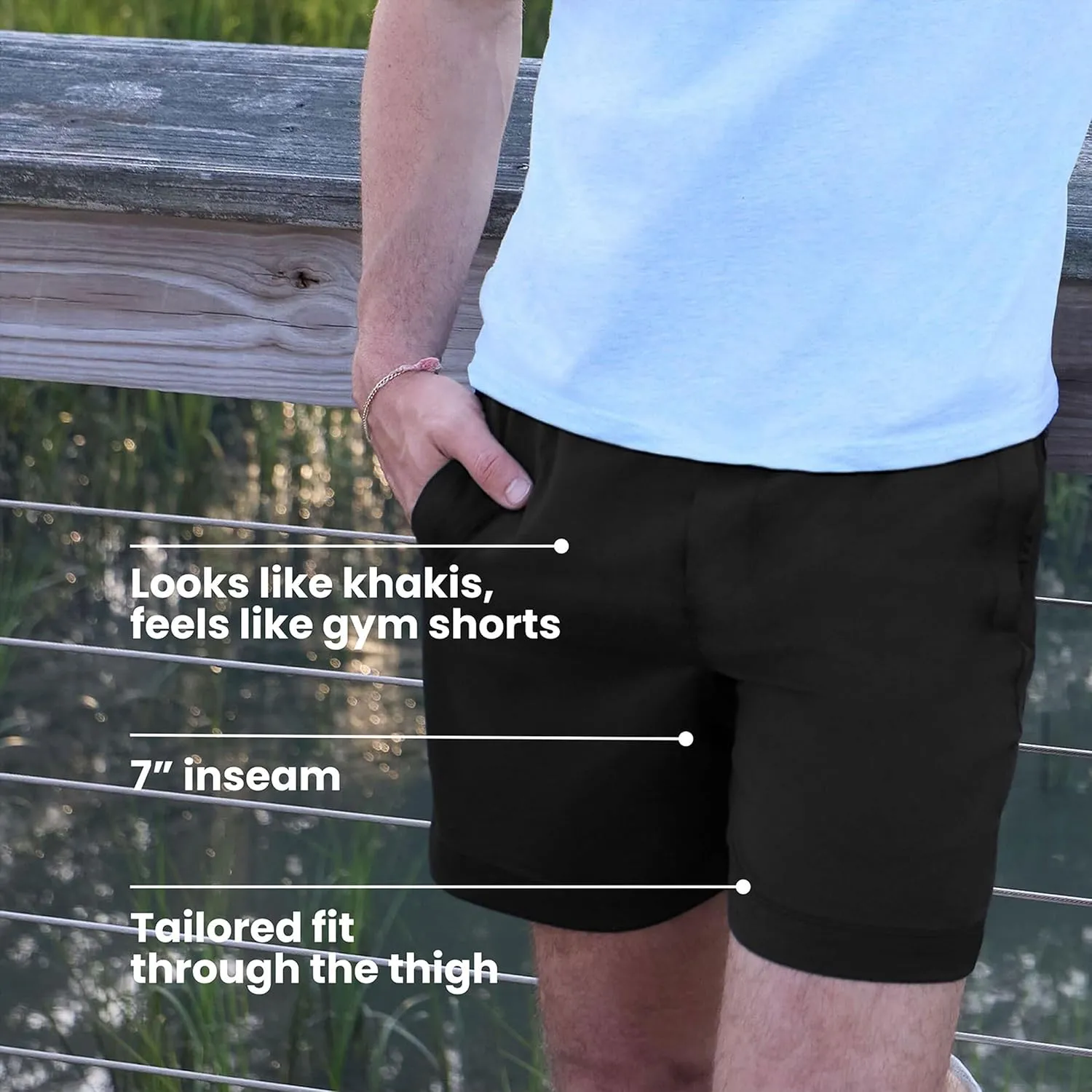 birddogs Mens Khaki Shorts ?C Casual, Slim Fit, Stretch Shorts with Built-in Liner for Comfort ?C Regular Length, 7?? Inseam