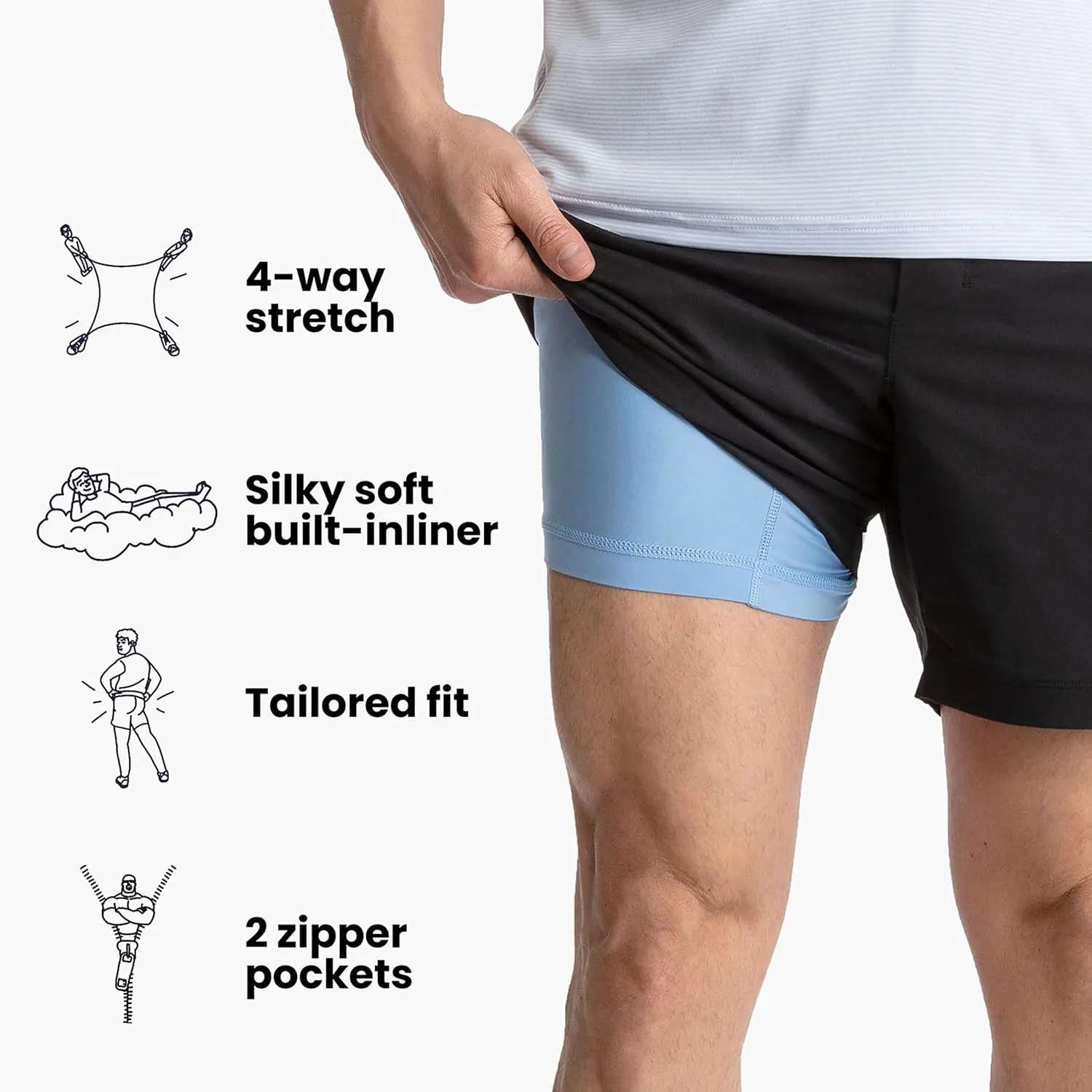 birddogs Mens Khaki Shorts ?C Casual, Slim Fit, Stretch Shorts with Built-in Liner for Comfort ?C Regular Length, 7?? Inseam
