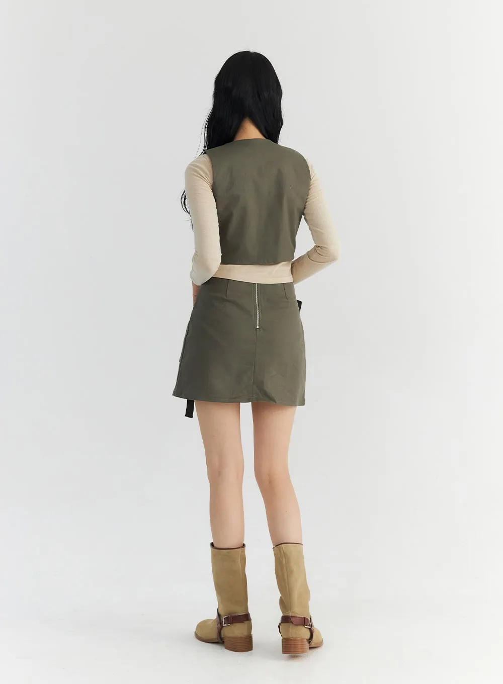 Buckle Waist Strap Pocket Mini Skirt CO327