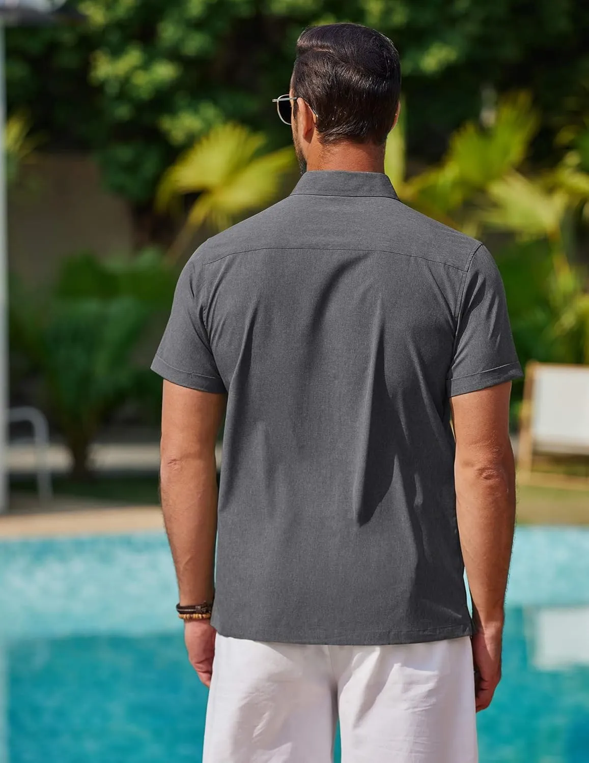 COOFANDY Mens Cool Button Down Shirt Short Sleeve Summer Beach Shirts Linen Texture Casual Shirts with Pocket