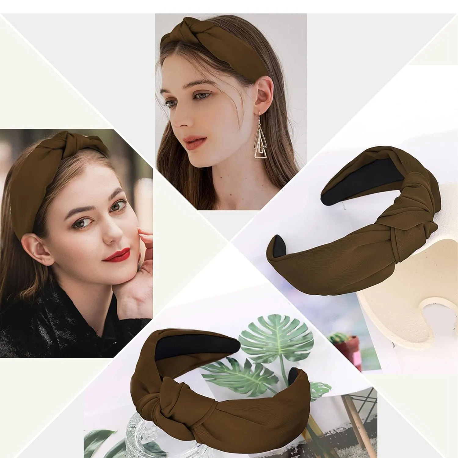 CURASA Knotted Headbands For Women Girls Brown Headband Non Slip Wide Top Knot Head band Cute Fashion Hairband Preppy Fabric Hair Accessories For Thick Thin Curly Hair