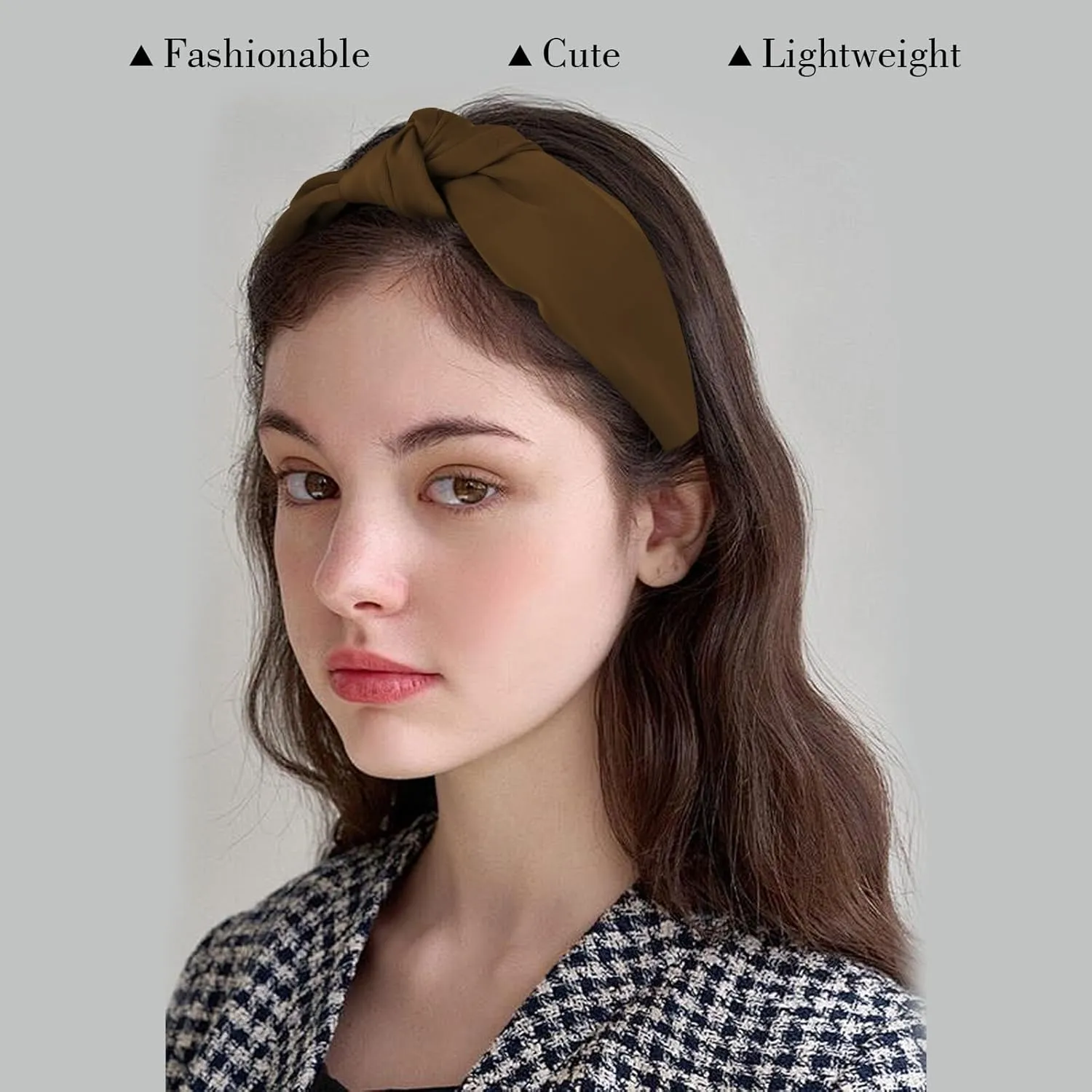 CURASA Knotted Headbands For Women Girls Brown Headband Non Slip Wide Top Knot Head band Cute Fashion Hairband Preppy Fabric Hair Accessories For Thick Thin Curly Hair