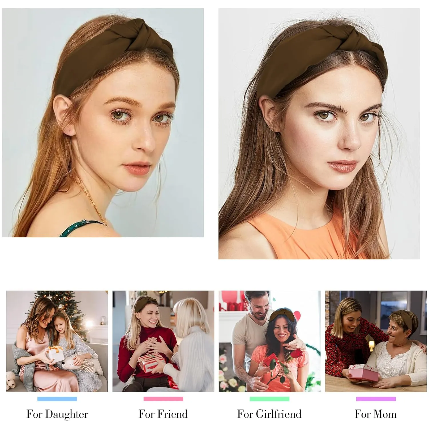 CURASA Knotted Headbands For Women Girls Brown Headband Non Slip Wide Top Knot Head band Cute Fashion Hairband Preppy Fabric Hair Accessories For Thick Thin Curly Hair