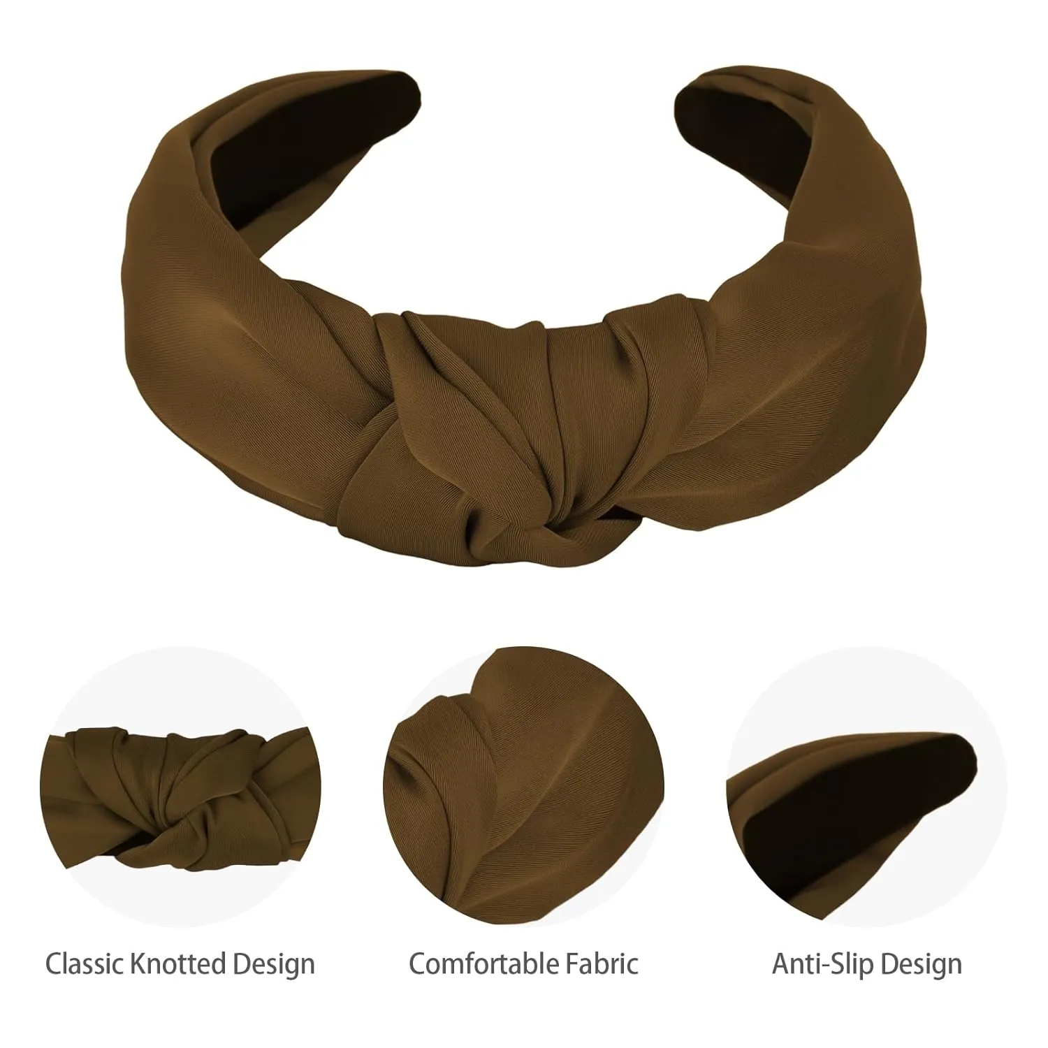 CURASA Knotted Headbands For Women Girls Brown Headband Non Slip Wide Top Knot Head band Cute Fashion Hairband Preppy Fabric Hair Accessories For Thick Thin Curly Hair