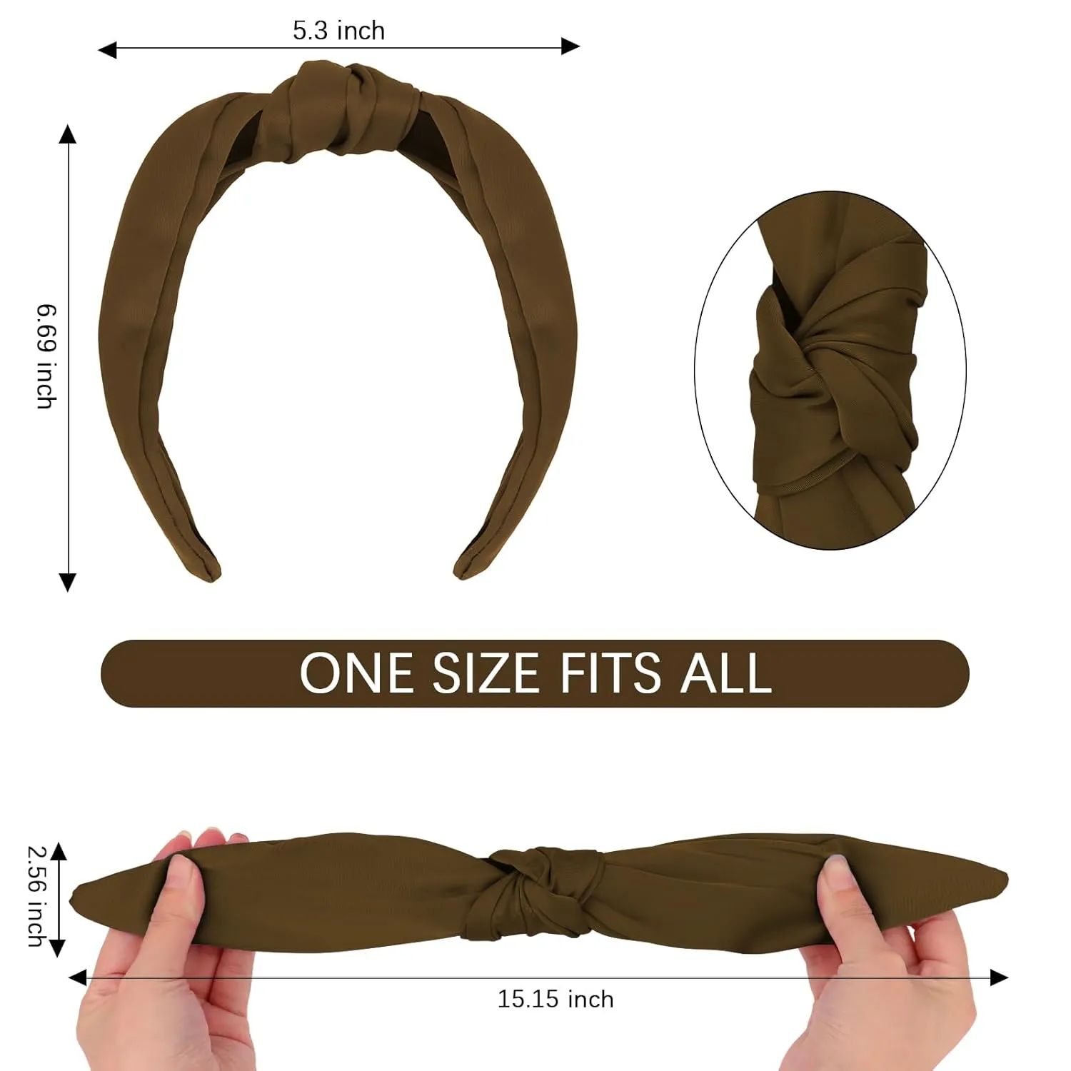 CURASA Knotted Headbands For Women Girls Brown Headband Non Slip Wide Top Knot Head band Cute Fashion Hairband Preppy Fabric Hair Accessories For Thick Thin Curly Hair