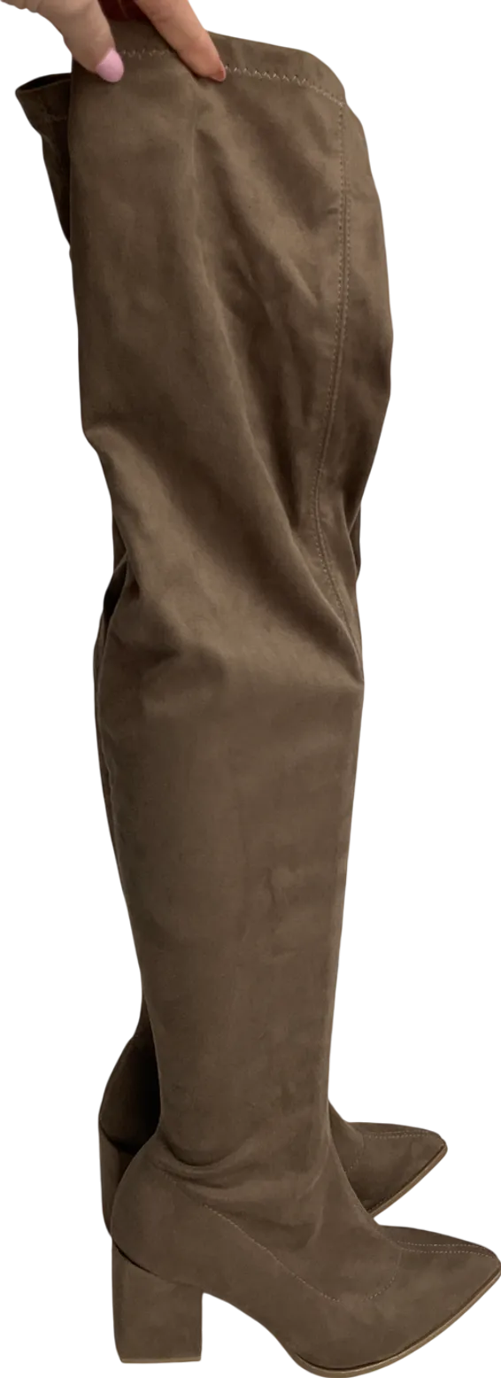 Fashion Nova Brown Over The Knee Block Suede Boots UK 8 EU 41 👠