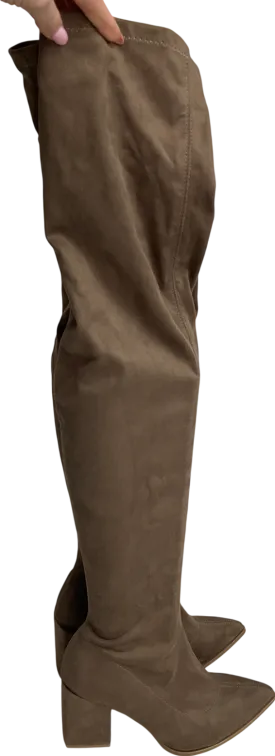 Fashion Nova Brown Over The Knee Block Suede Boots UK 8 EU 41 👠