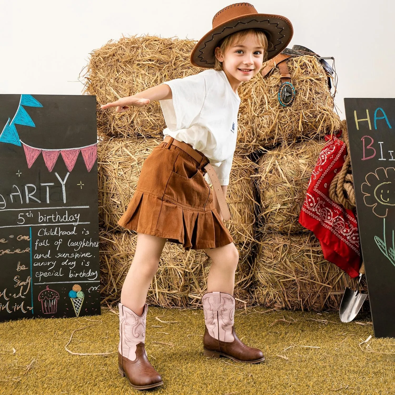 Girls Cowgirl Boots Unisex-Child Mid Calf Glitter Toddler Cowboy Boot Little Big Kids Western Riding Shoes
