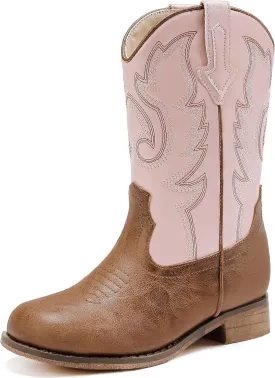 Girls Cowgirl Boots Unisex-Child Mid Calf Glitter Toddler Cowboy Boot Little Big Kids Western Riding Shoes