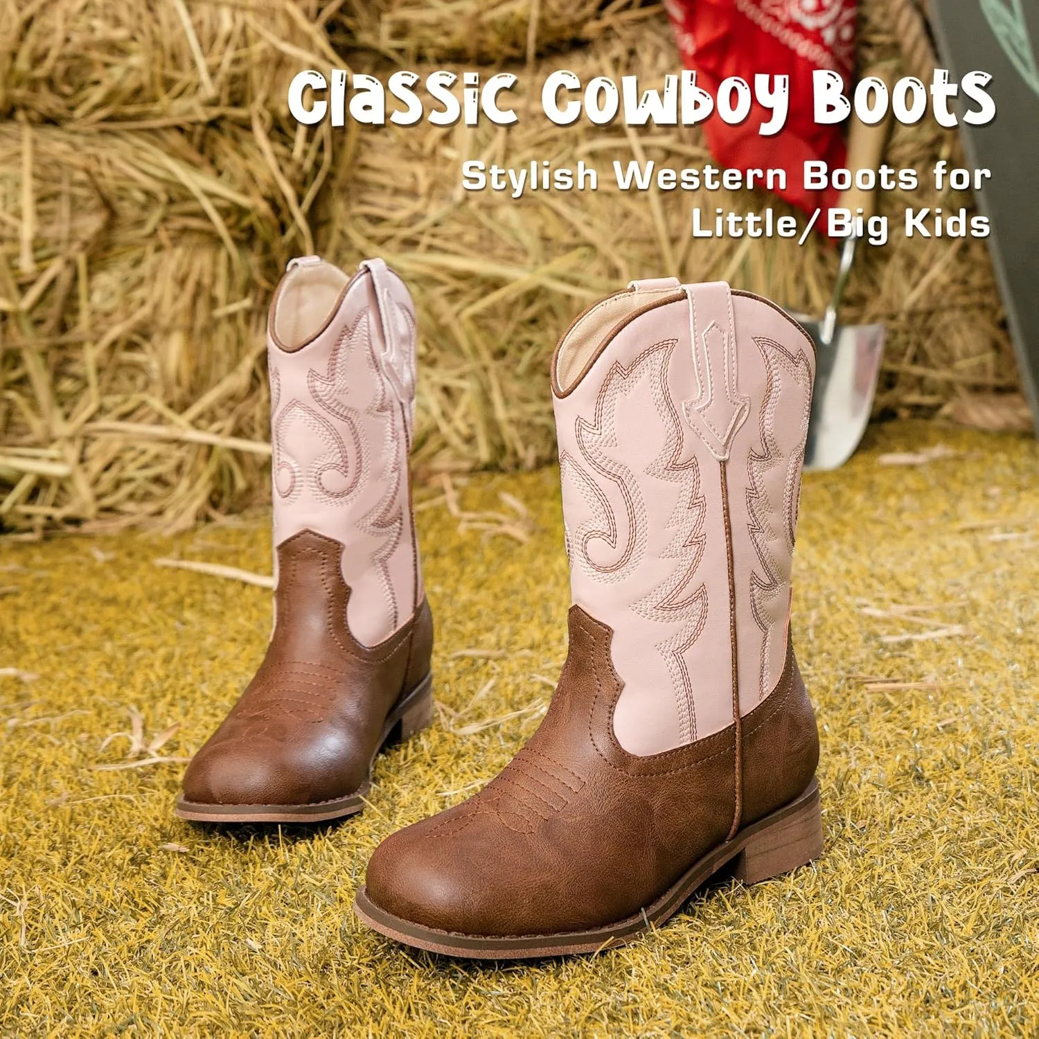 Girls Cowgirl Boots Unisex-Child Mid Calf Glitter Toddler Cowboy Boot Little Big Kids Western Riding Shoes