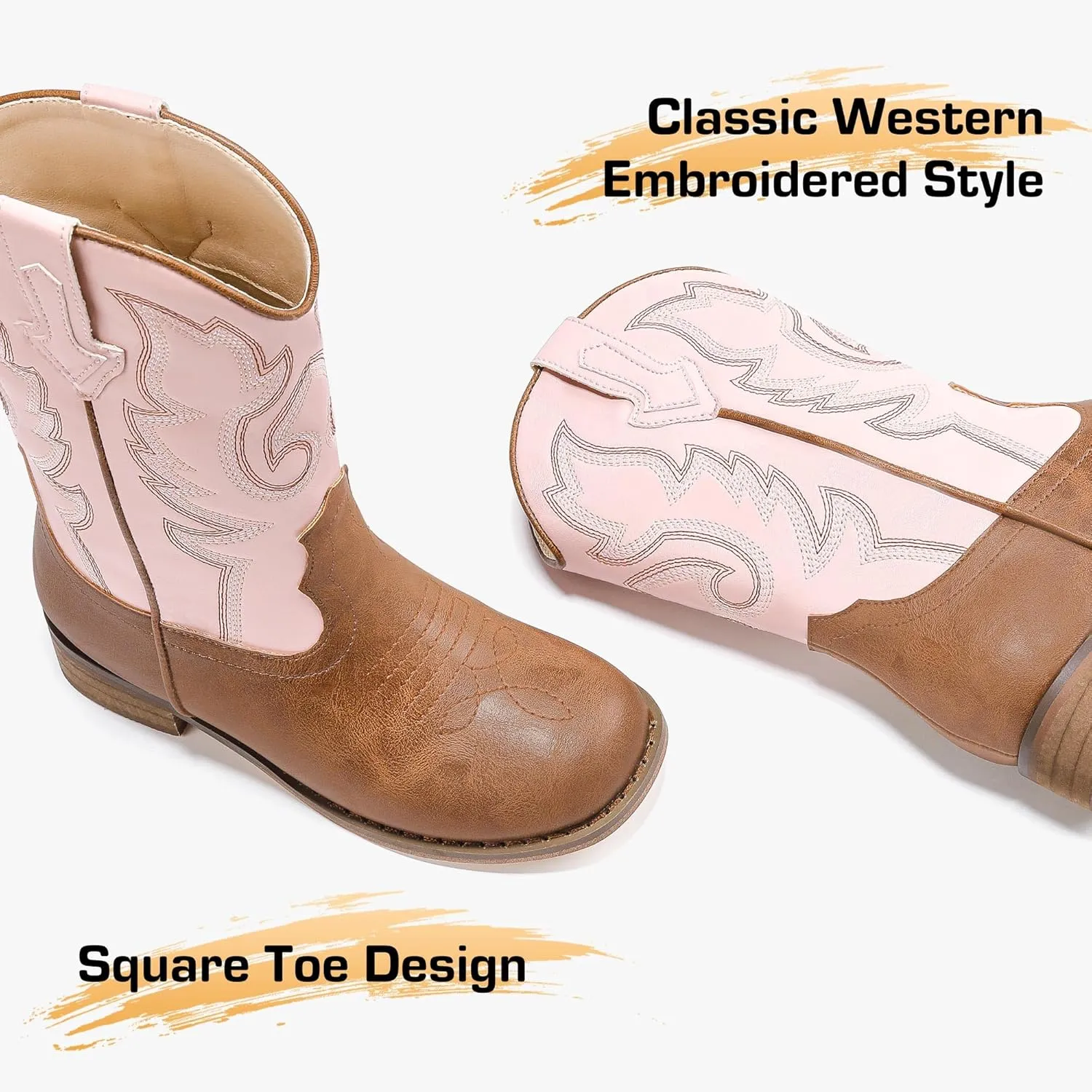 Girls Cowgirl Boots Unisex-Child Mid Calf Glitter Toddler Cowboy Boot Little Big Kids Western Riding Shoes