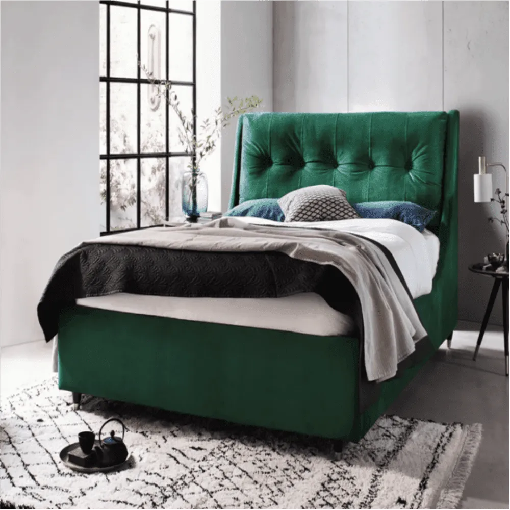 Javier Ottoman Bed With Storage in Green Suede