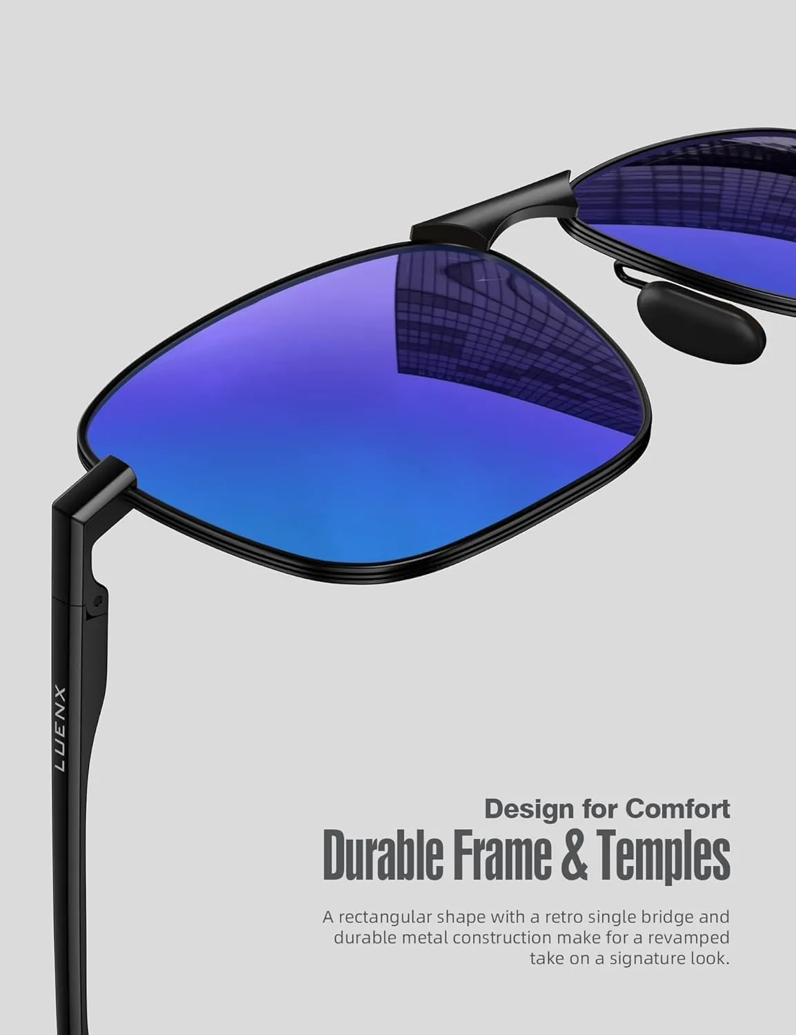 LUENX Rectangular Polarized Aviator Sunglasses for Men Retro Pilot Shades Driving UV400 Protection
