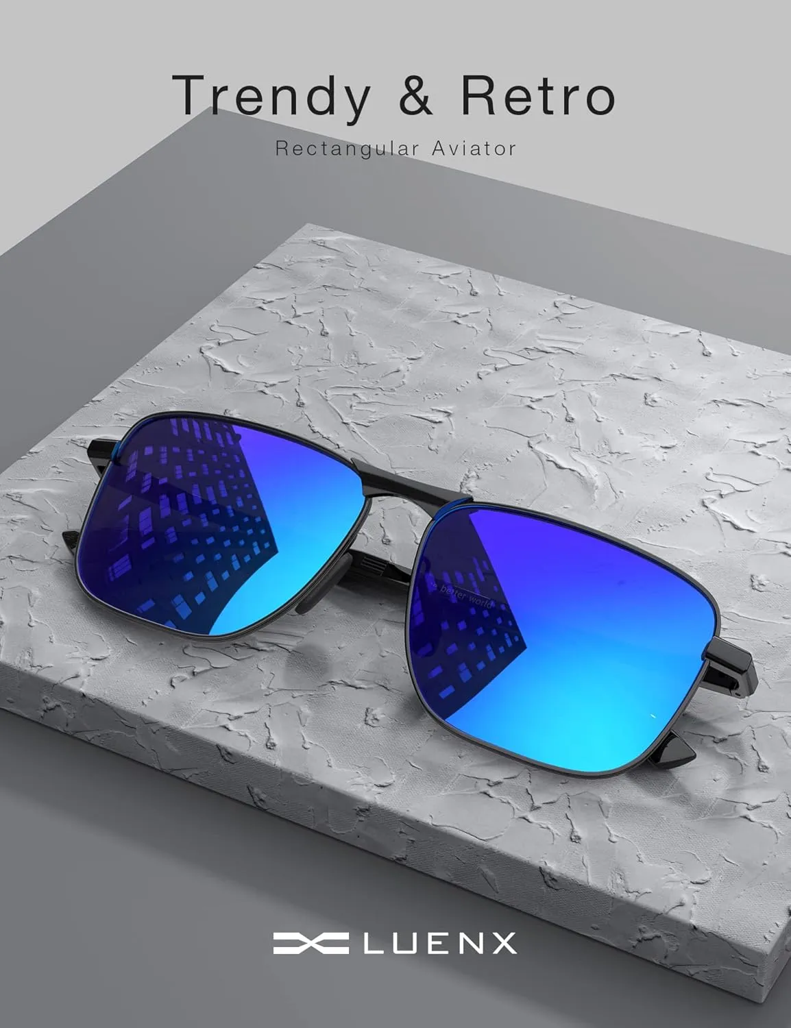 LUENX Rectangular Polarized Aviator Sunglasses for Men Retro Pilot Shades Driving UV400 Protection