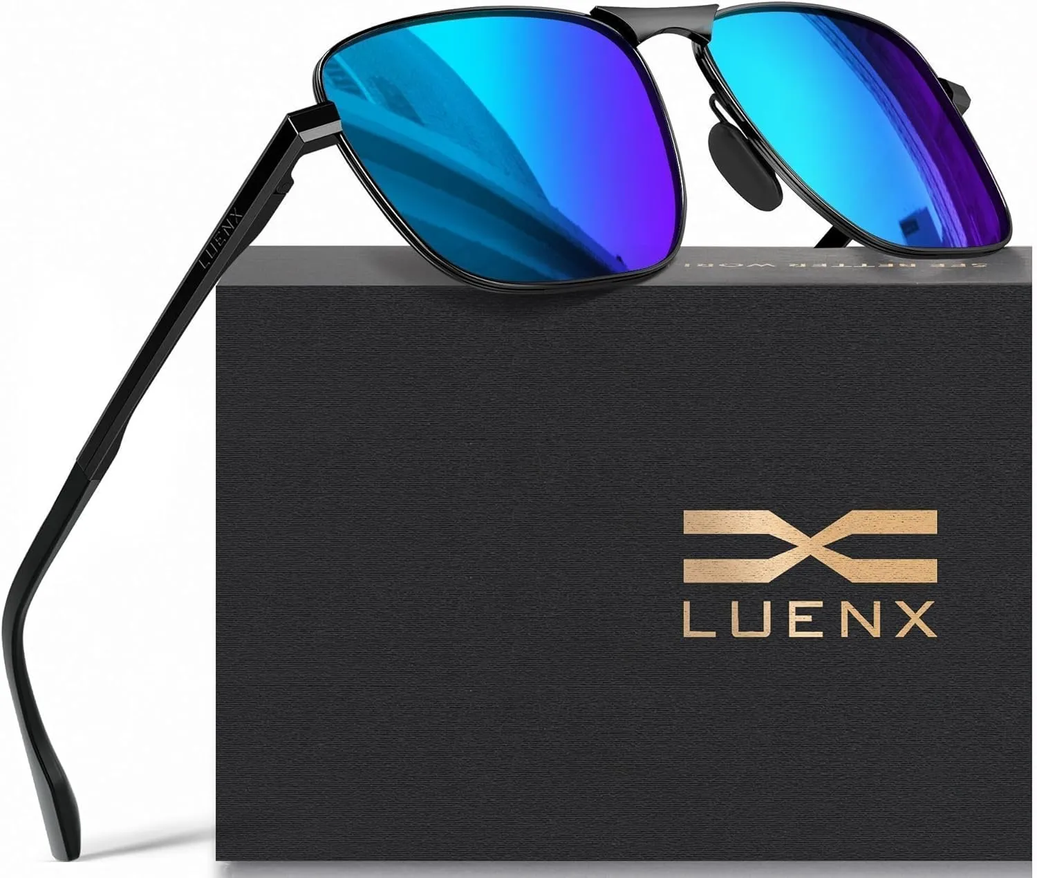 LUENX Rectangular Polarized Aviator Sunglasses for Men Retro Pilot Shades Driving UV400 Protection