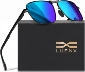LUENX Rectangular Polarized Aviator Sunglasses for Men Retro Pilot Shades Driving UV400 Protection