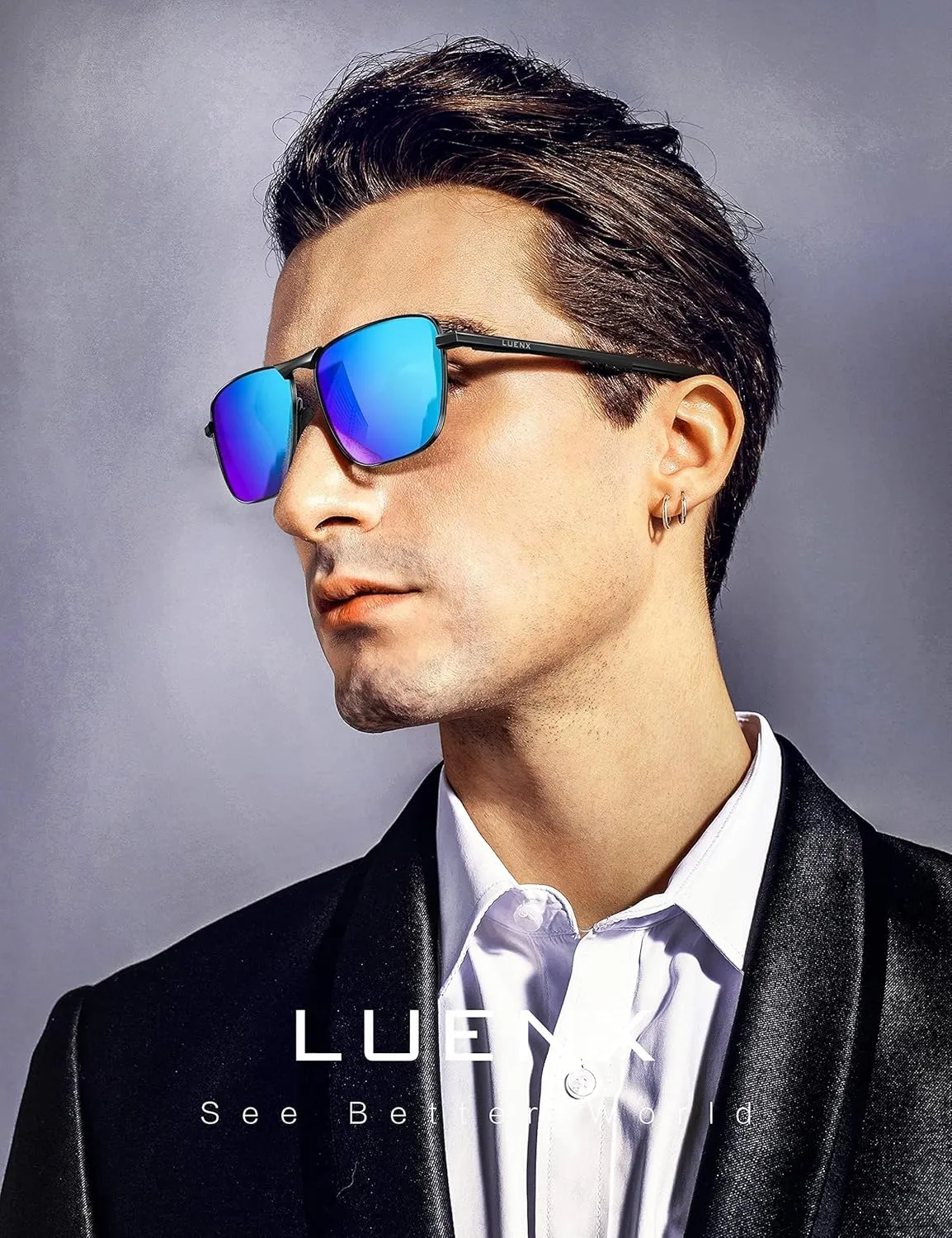 LUENX Rectangular Polarized Aviator Sunglasses for Men Retro Pilot Shades Driving UV400 Protection
