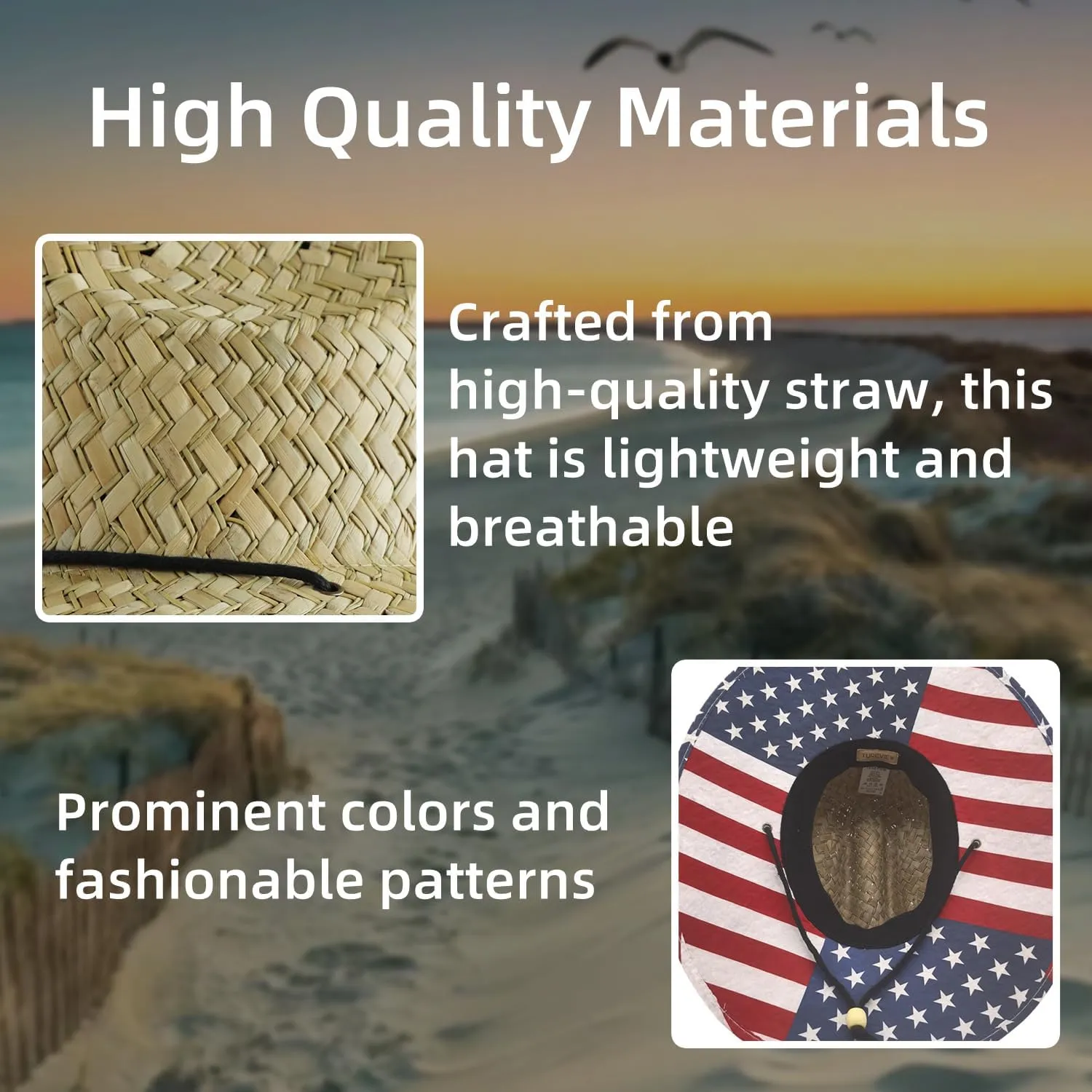 Men's and Wowen's Lifeguard Straw Hat Wide Brim Beach Hat Sun Protection Outdoor Hat for Fishing Hiking
