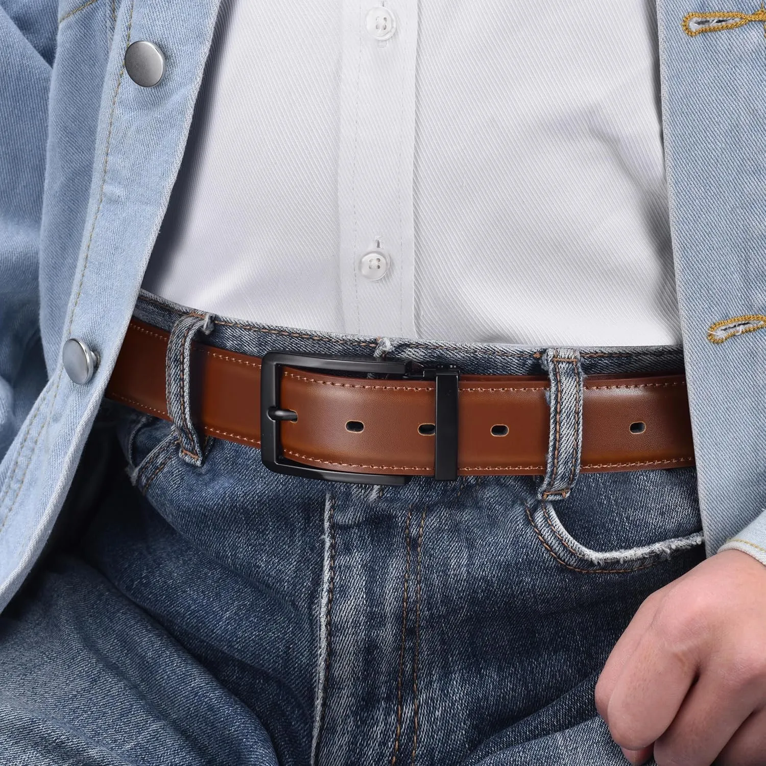 Men's Dress Belt Black Leather Belts for Jeans