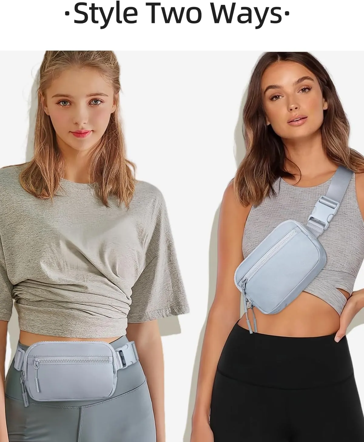 WESTBRONCO Fanny Packs for Women Men, Belt Bag with Zipper Pockets, Fashion Waist Packs, 1L Lightweight Crossbody Bags with Adjustable Strap for Workout/Running/Hiking