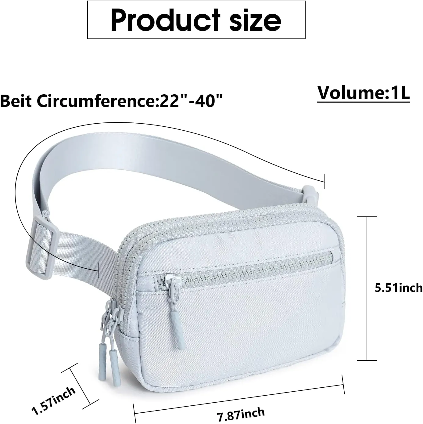 WESTBRONCO Fanny Packs for Women Men, Belt Bag with Zipper Pockets, Fashion Waist Packs, 1L Lightweight Crossbody Bags with Adjustable Strap for Workout/Running/Hiking