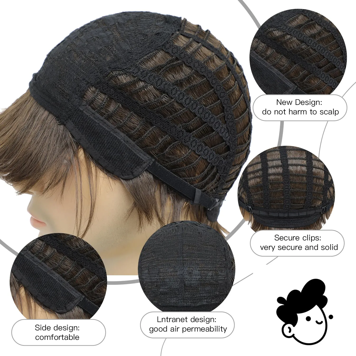 YYHR Short Brown Wigs for Men Short Straight Mens Wig Realistic Natural Male Side Part Wig